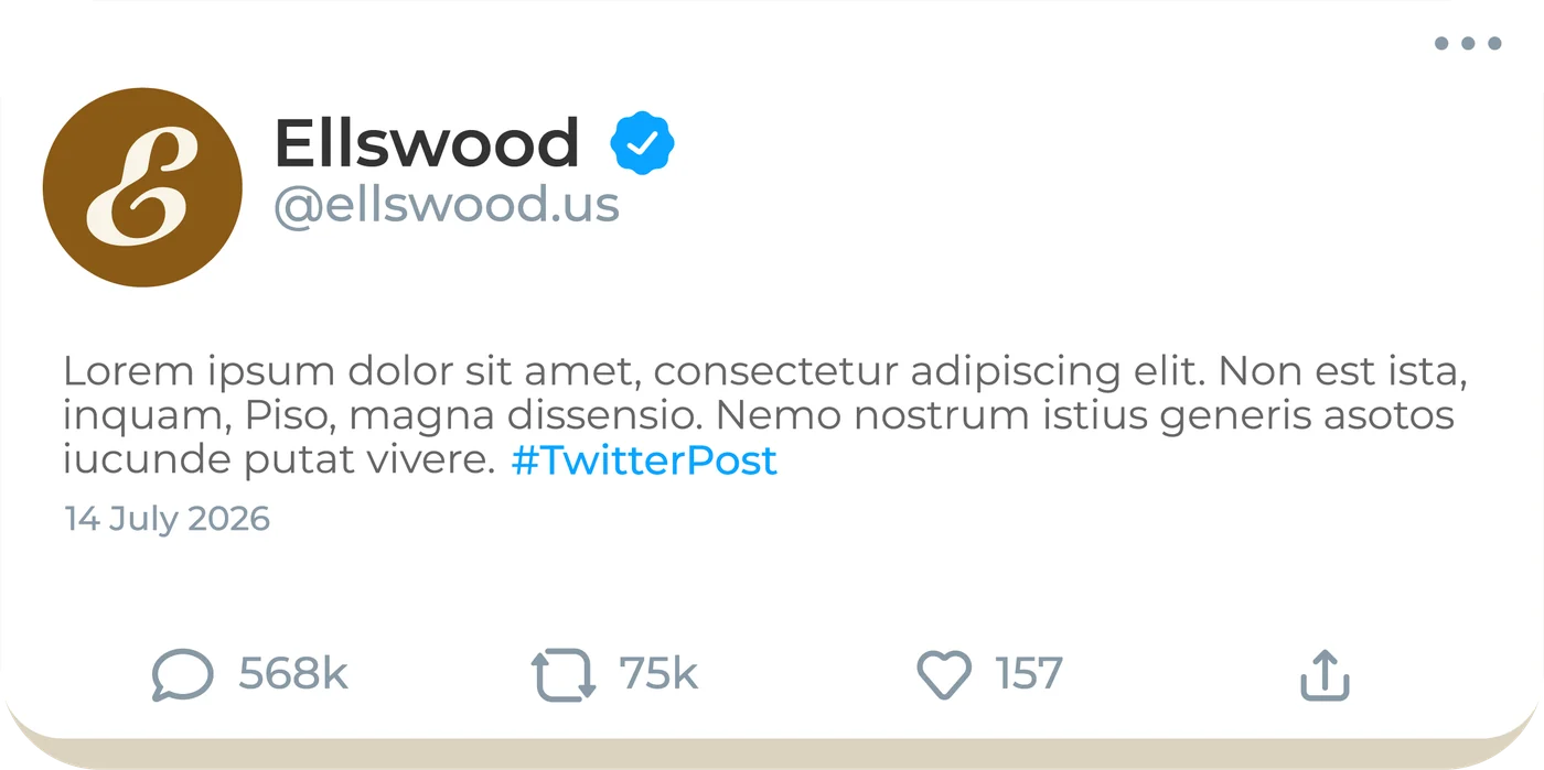 A social post card with the Ellswood icon as the profile picture, handle @ellswood.us