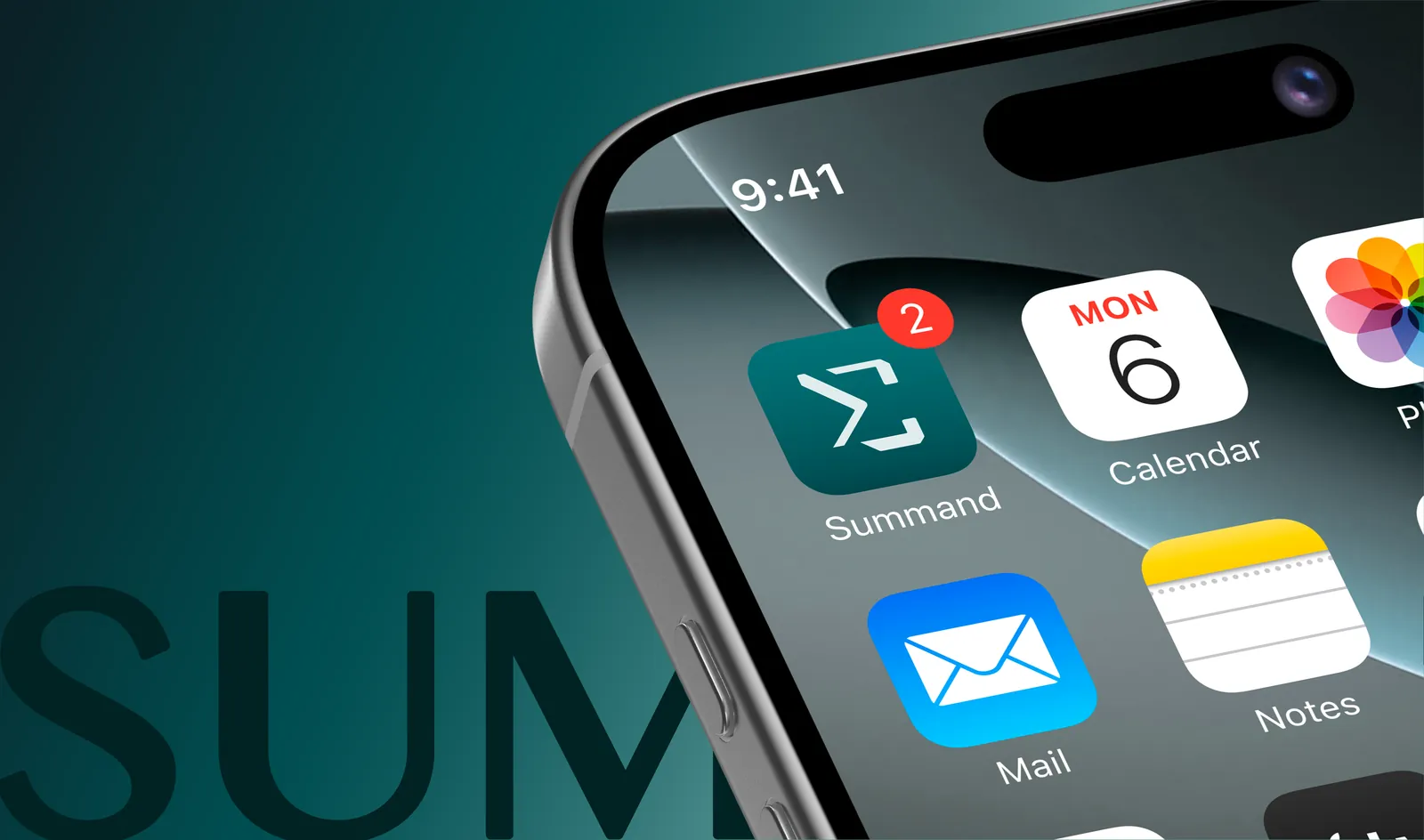 A phone home screen with the Summand app icon among other apps